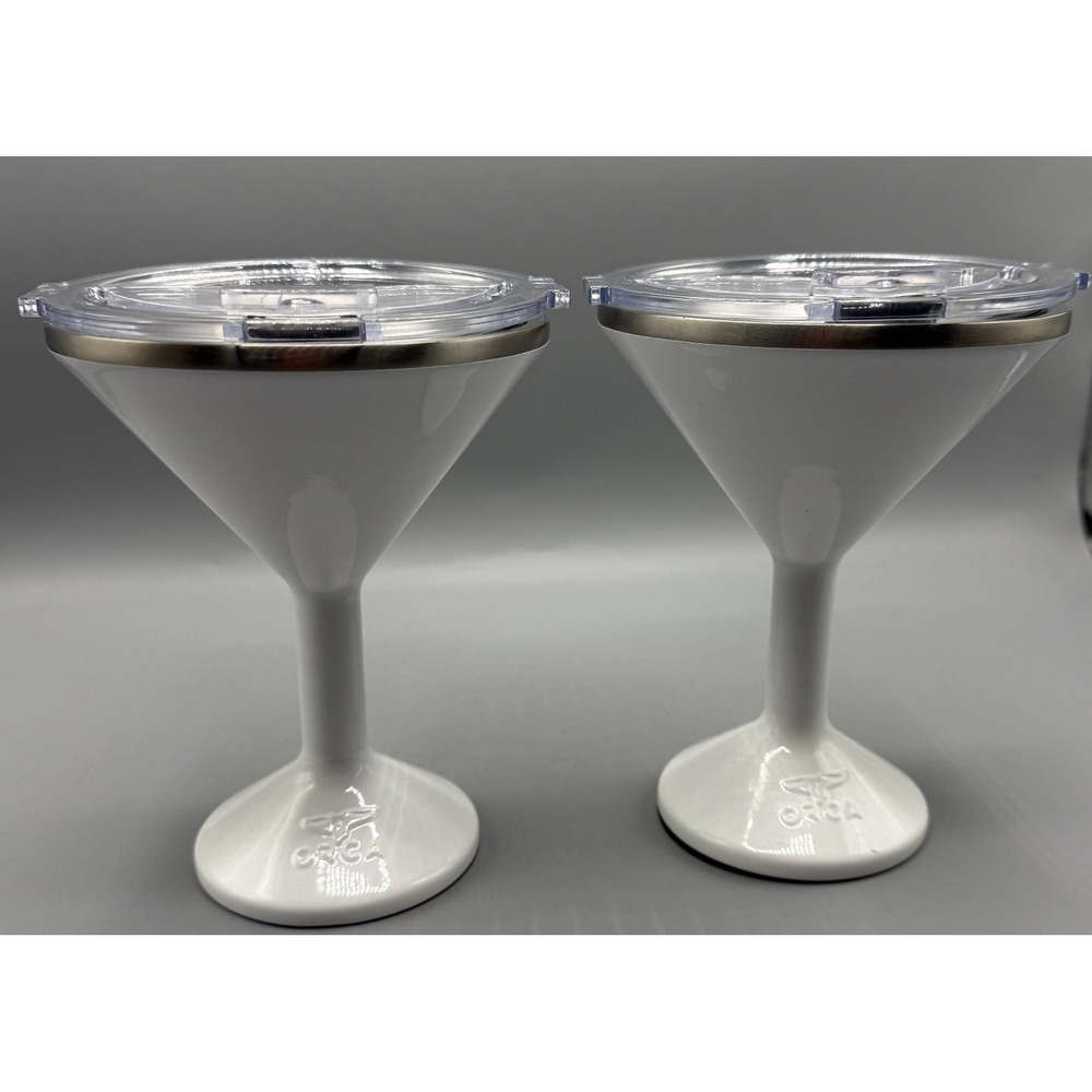 ORCA Martini Tumbler Set of 2 White Insulated Stainless 8oz with Lids Chasertini